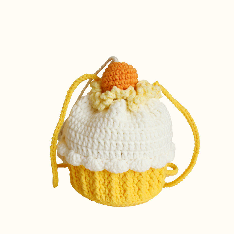 Hand-knitted cake bag sweet lady messenger wool coin purse net red beam mouth bag