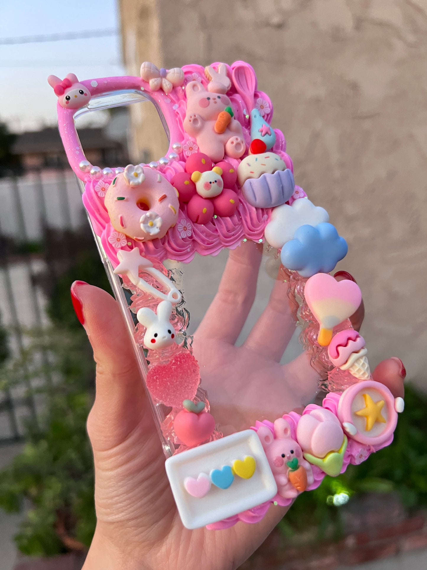Themed Pink Rabbits Custom Decoden Phone Cases, whipped cream phone cases, Personalized Case, can put photo inside,decoden case,decoden charms,Put your favorite idol's picture