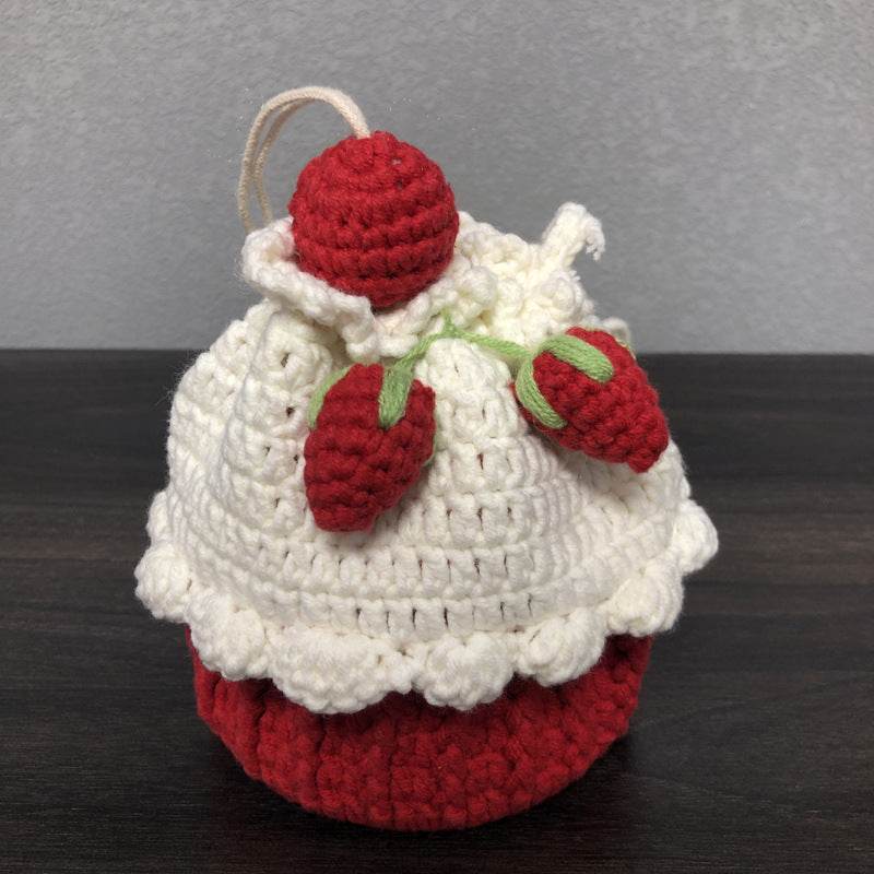 Hand-knitted cake bag sweet lady messenger wool coin purse net red beam mouth bag