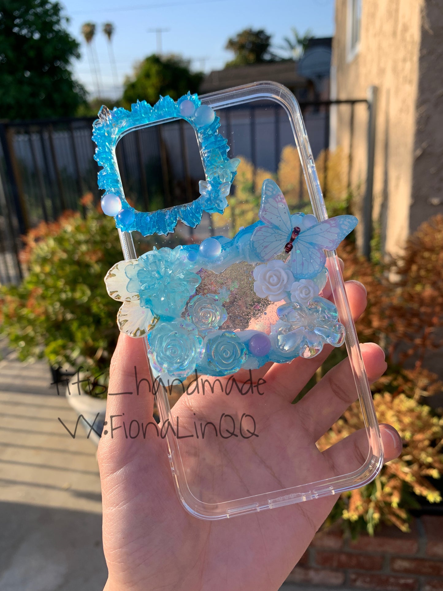 Custom Decoden phone case, whipped cream phone case,blue laser flowers case Simple style,Butterfly,custom made case for wedding,wedding gift