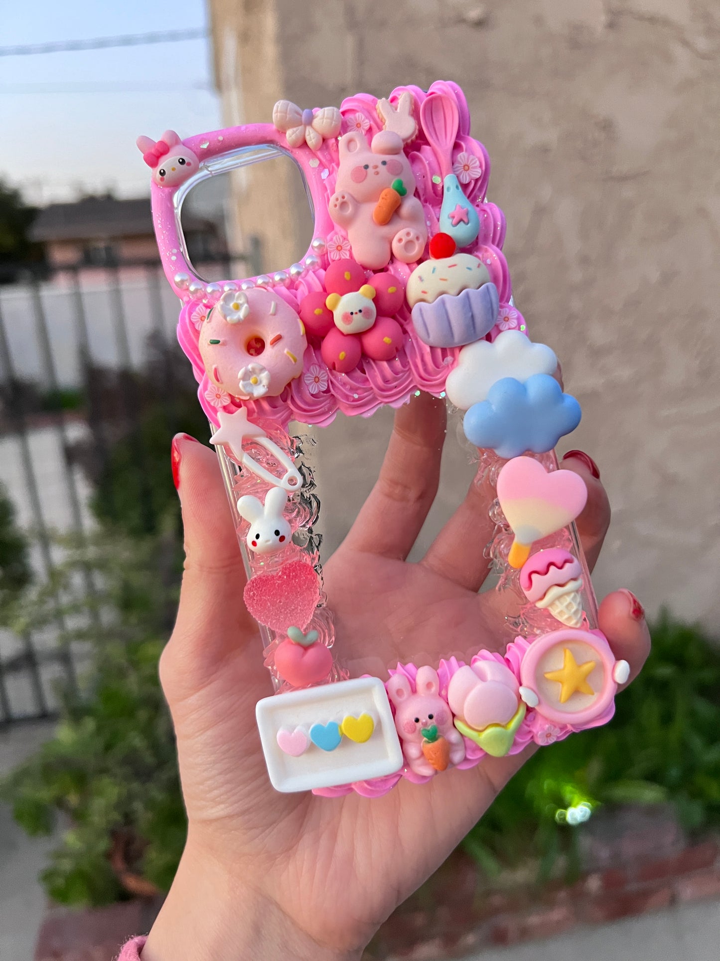 Themed Pink Rabbits Custom Decoden Phone Cases, whipped cream phone cases, Personalized Case, can put photo inside,decoden case,decoden charms,Put your favorite idol's picture