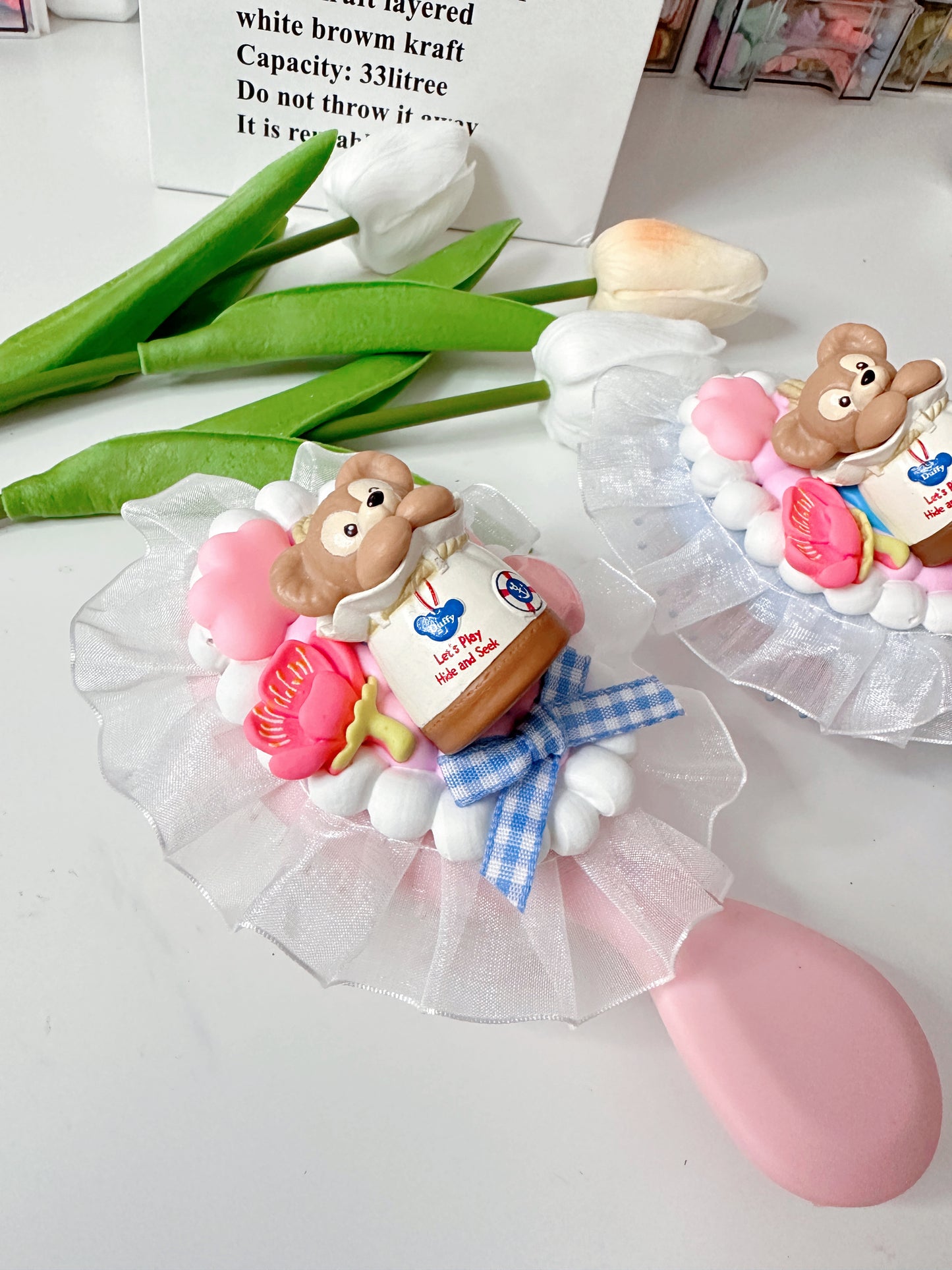Kawaii Decoden Air Cushion Comb, whipped cream Women vintage decor mini Hair bursh,cute hair brush,decoden compact brush kids with LACE