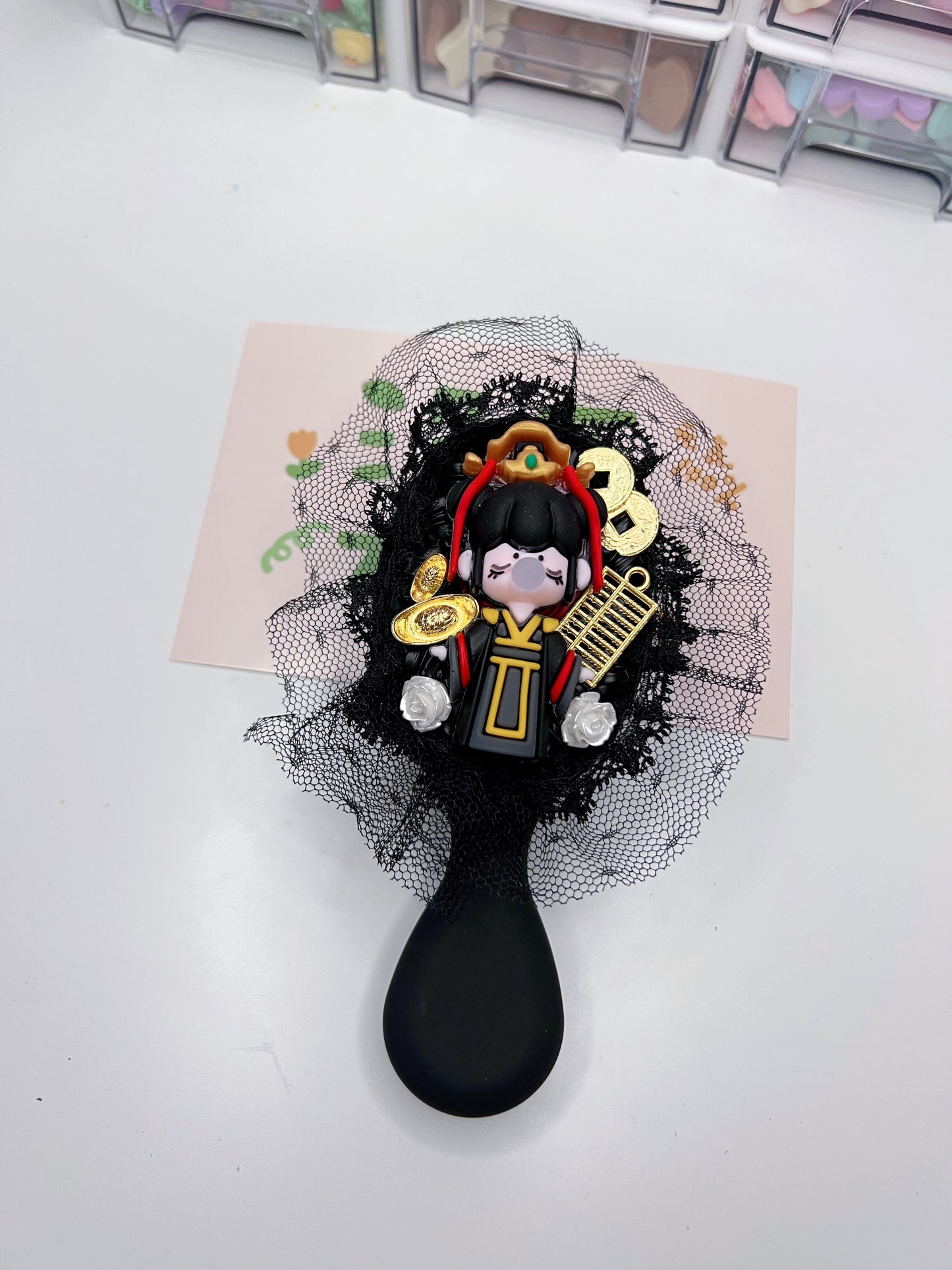 Custom Decoden Hair brush, whipped cream Hair brush,Women lovely decor mini Hair bursh,cute hair brush,decoden compact brush kids with LACE