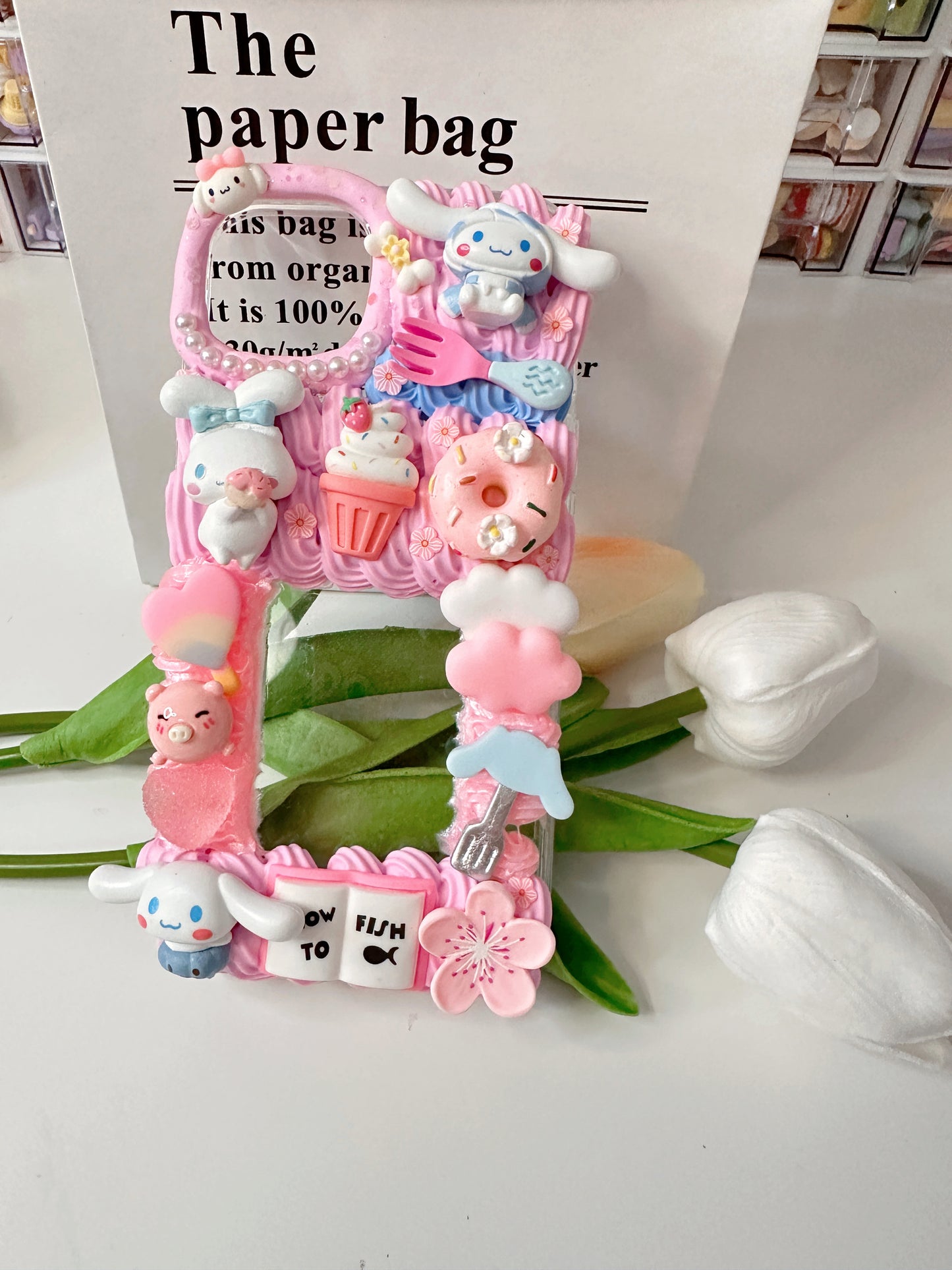 Themed Pink Rabbits Custom Decoden Phone Cases, whipped cream phone cases, Personalized Case, can put photo inside,decoden case,decoden charms,Put your favorite idol's picture