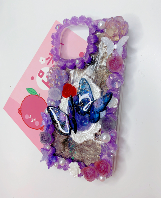 Custom Decoden phone case, whipped cream phone case,blue laser flowers case Simple style,Butterfly,custom made case for wedding,wedding gift
