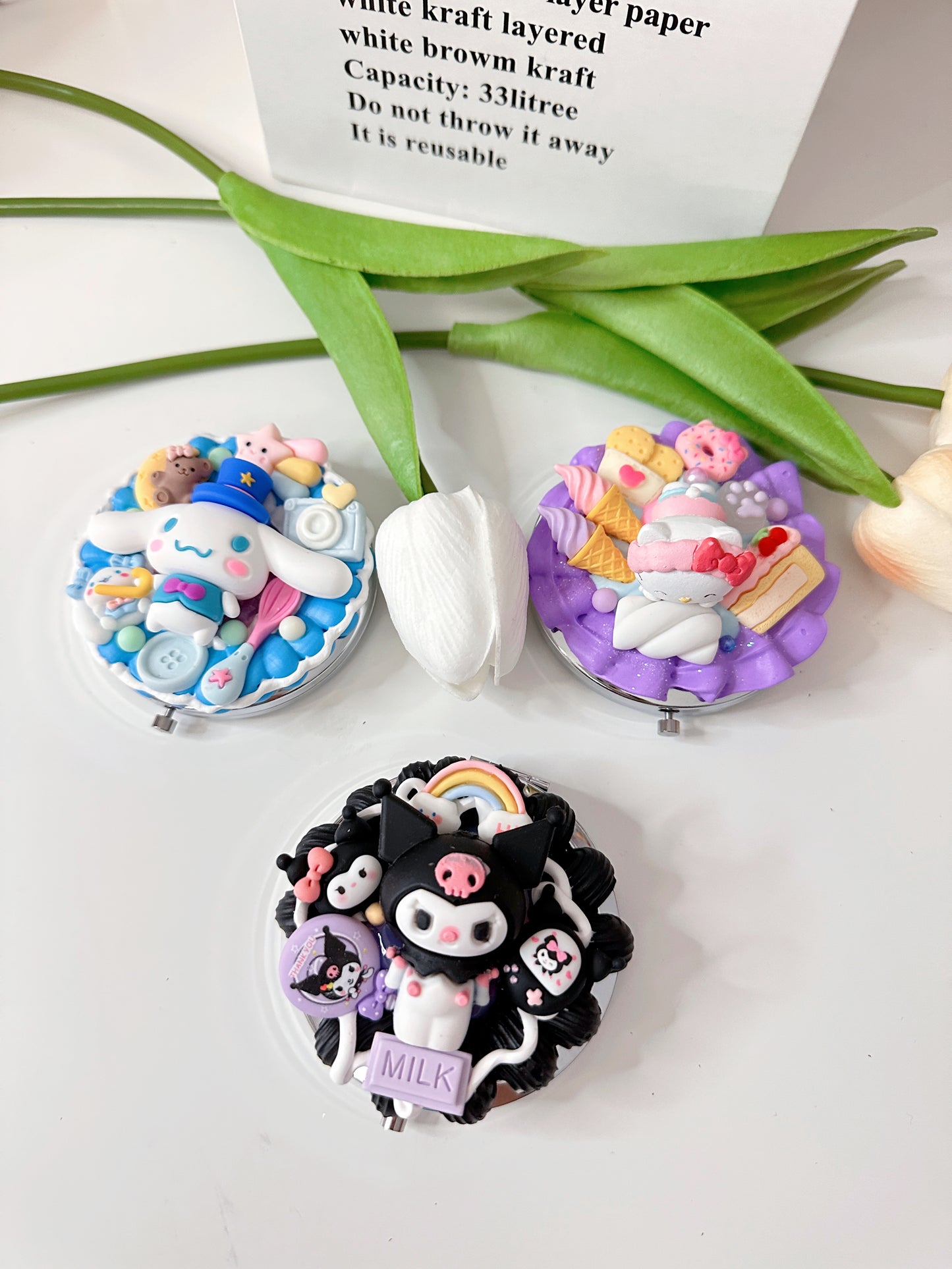 Themed Custom Decoden mirror, whipped cream portable mirror,pocket mirror,Fake Cream, Small Cute Mirror, makeup mirror without LACE