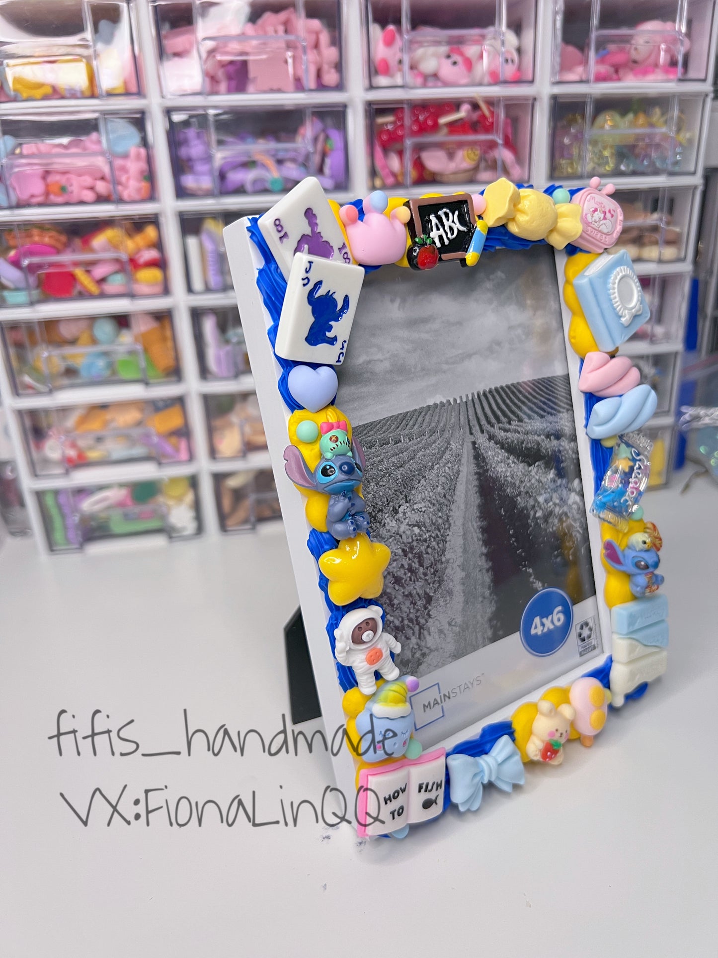Cute Decoden Decorated Photo Frame 4" × 6", Themed Frames, Disney, Decoden Diy, Diy Resin Charms, DIY photo frame