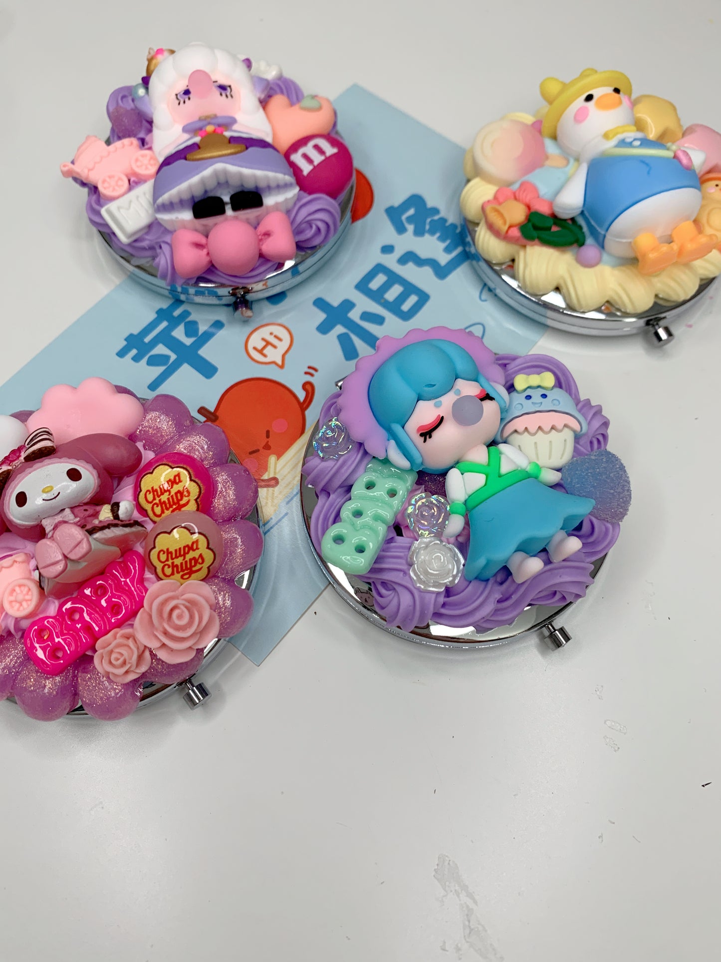 Themed Custom Decoden mirror, whipped cream portable mirror,pocket mirror,Fake Cream, Small Cute Mirror, makeup mirror without LACE