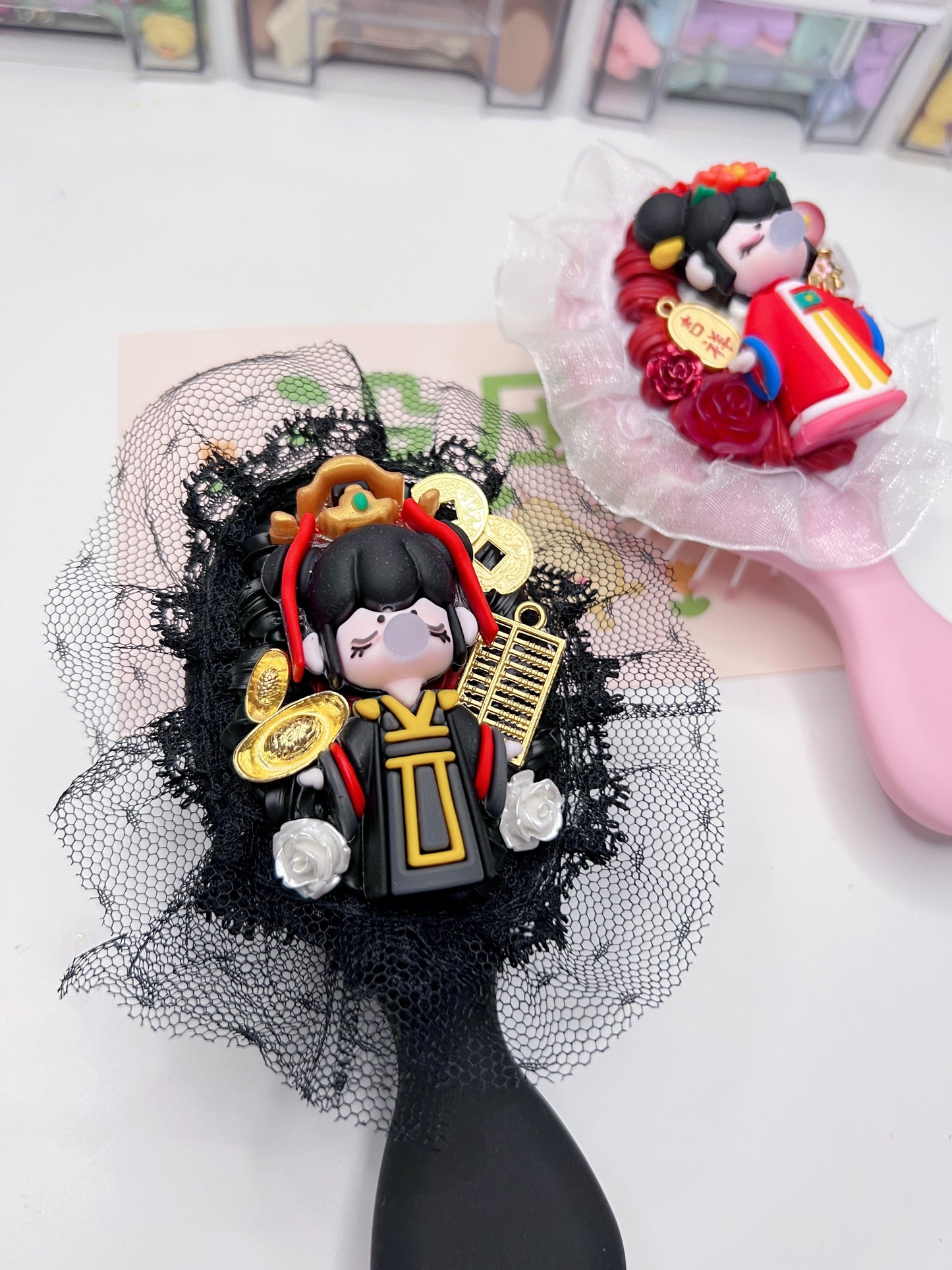 Custom Decoden Hair brush, whipped cream Hair brush,Women lovely decor mini Hair bursh,cute hair brush,decoden compact brush kids with LACE