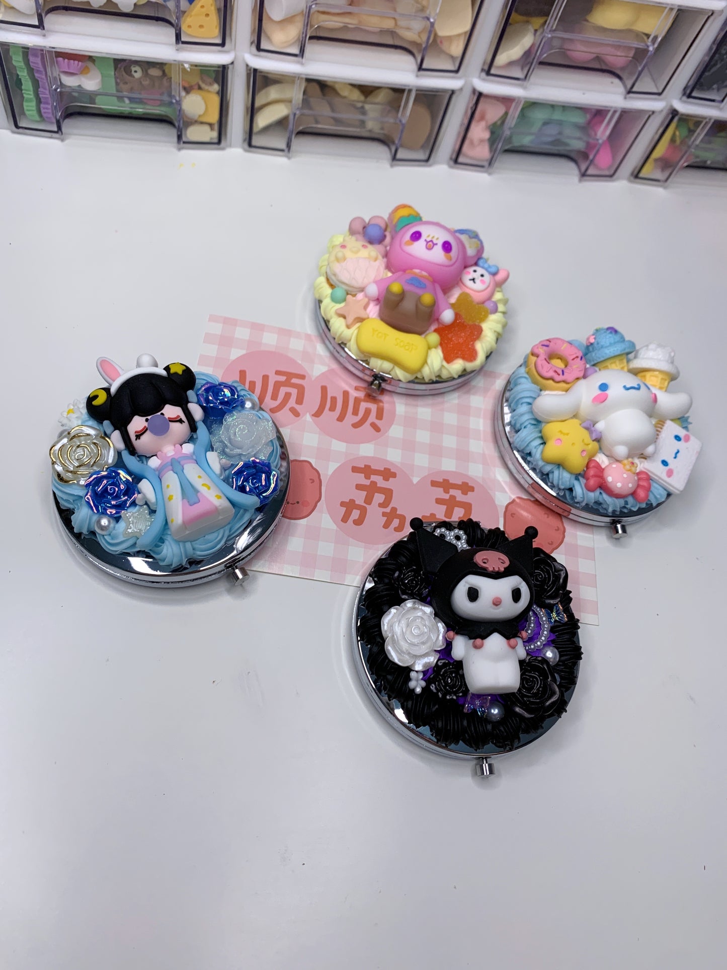Themed Custom Decoden mirror, whipped cream portable mirror,pocket mirror,Fake Cream, Small Cute Mirror, makeup mirror without LACE