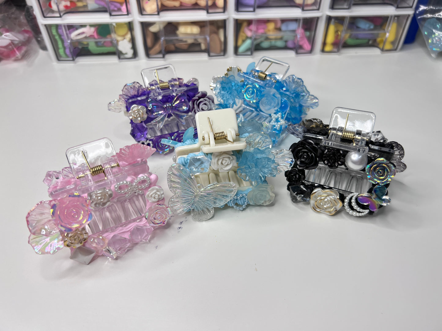 Custom Decoden Hair Claws(Hair Clips)with Pearls and Rhinestones, whipped cream Hair Claws, Women Vintage Resin Hair Claw Large Shark