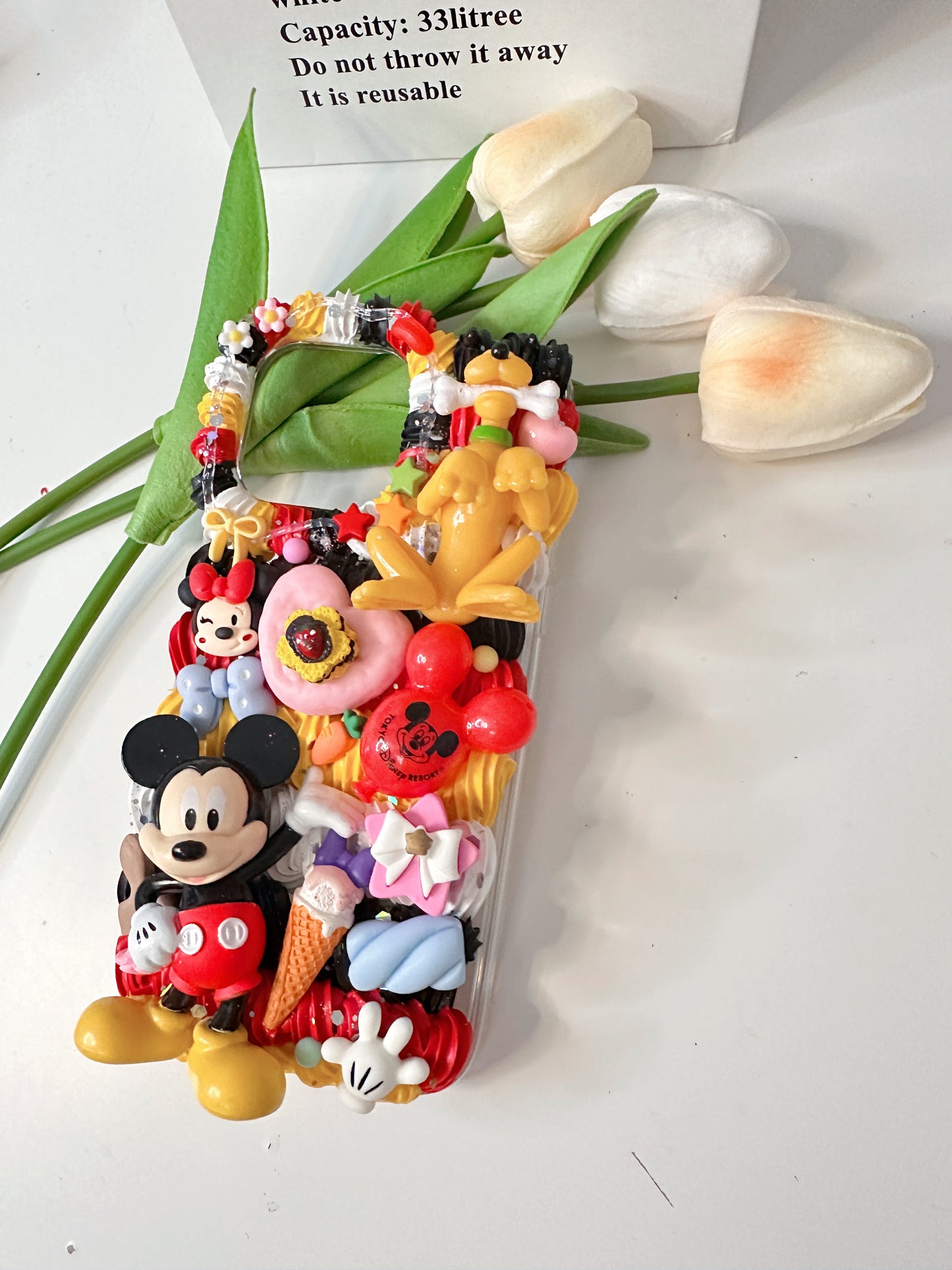Custom Decoden Phone Case with Whipped Cream Design - Disney Inspired - Pooh Bear and Mickey Mouse - Handmade