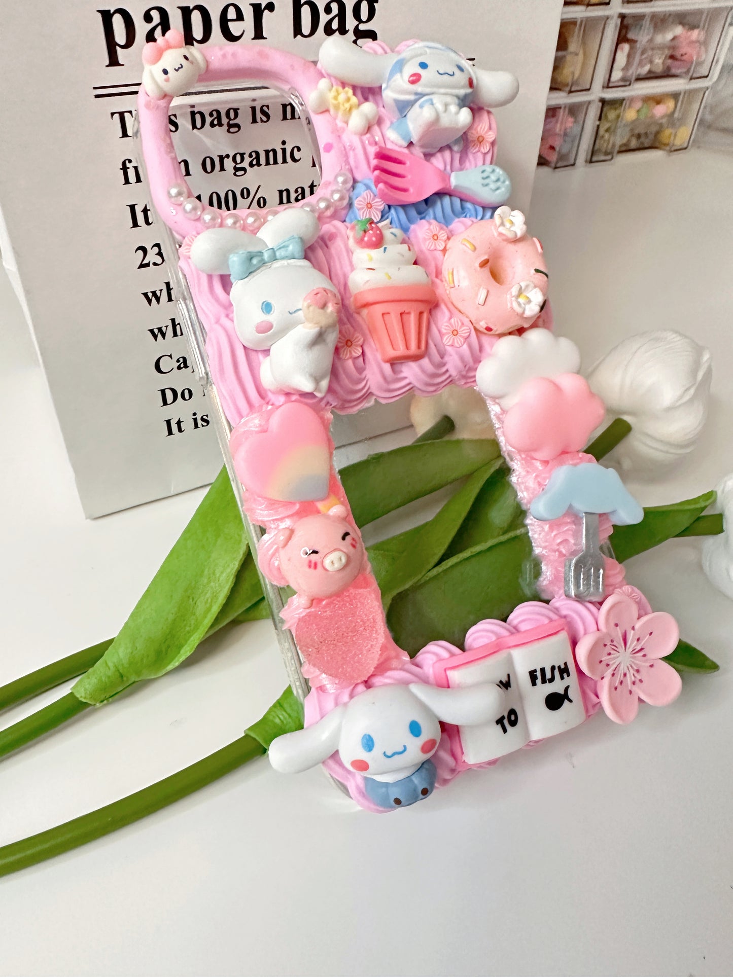 Themed Pink Rabbits Custom Decoden Phone Cases, whipped cream phone cases, Personalized Case, can put photo inside,decoden case,decoden charms,Put your favorite idol's picture