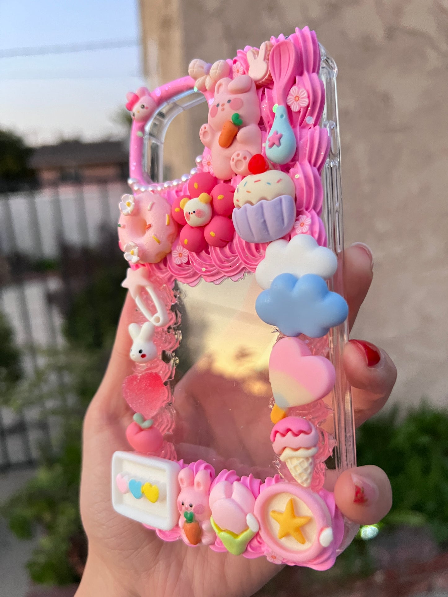 Themed Pink Rabbits Custom Decoden Phone Cases, whipped cream phone cases, Personalized Case, can put photo inside,decoden case,decoden charms,Put your favorite idol's picture