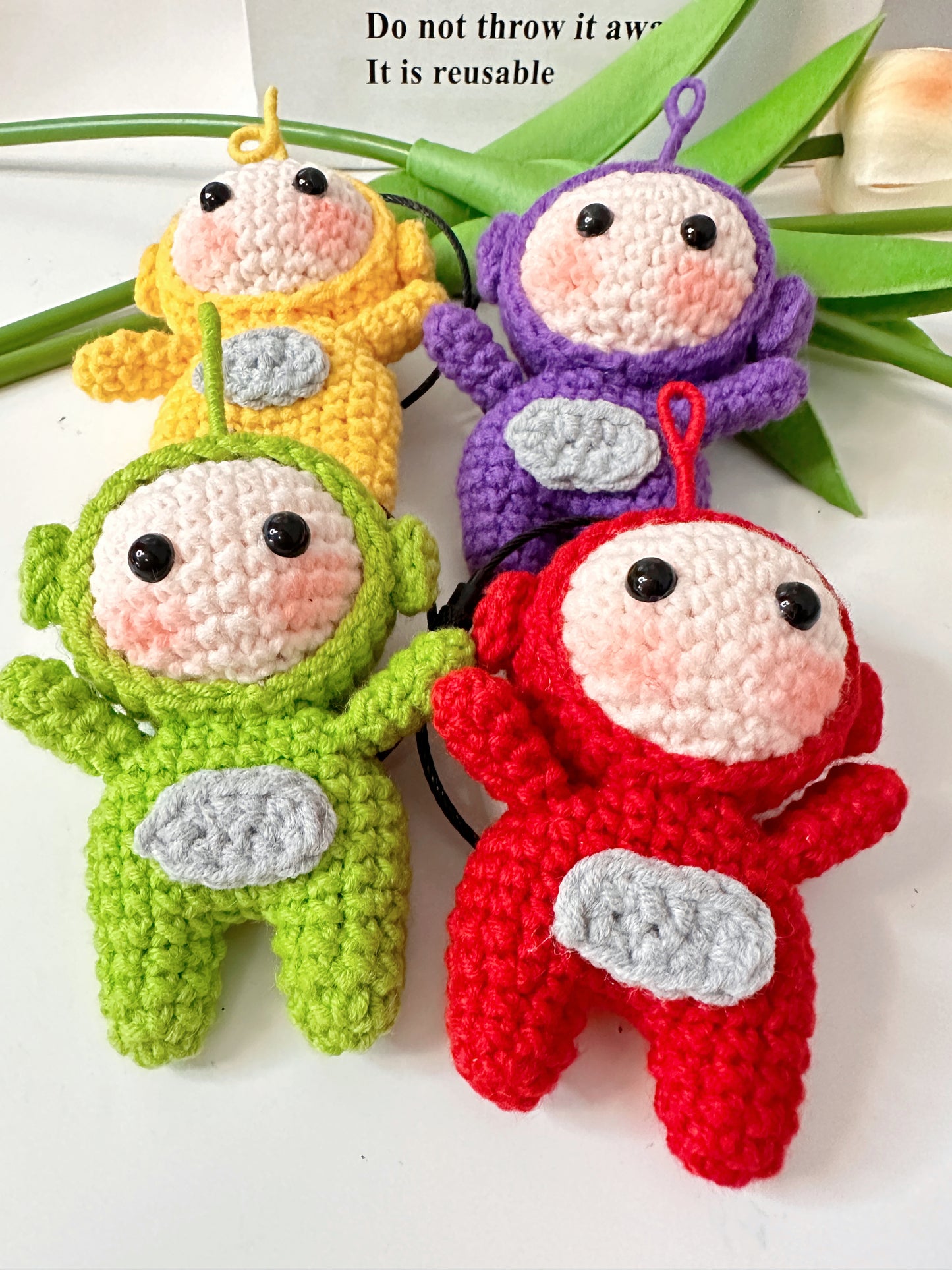 Teletubbies Doll, cute crochet handmade doll, Tinky Winky, Dipsy, Laa Laa, Po, Amigurumi, cute bag accessory toys