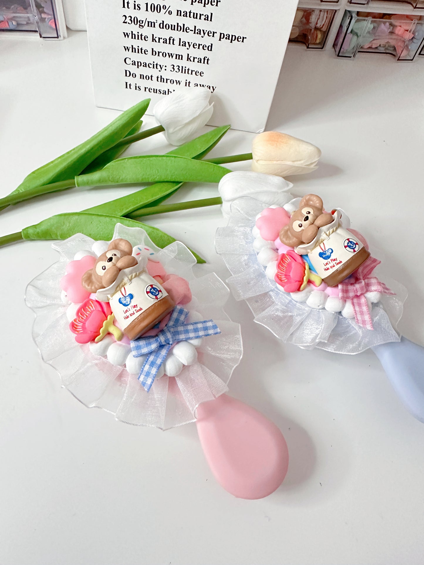 Kawaii Decoden Air Cushion Comb, whipped cream Women vintage decor mini Hair bursh,cute hair brush,decoden compact brush kids with LACE