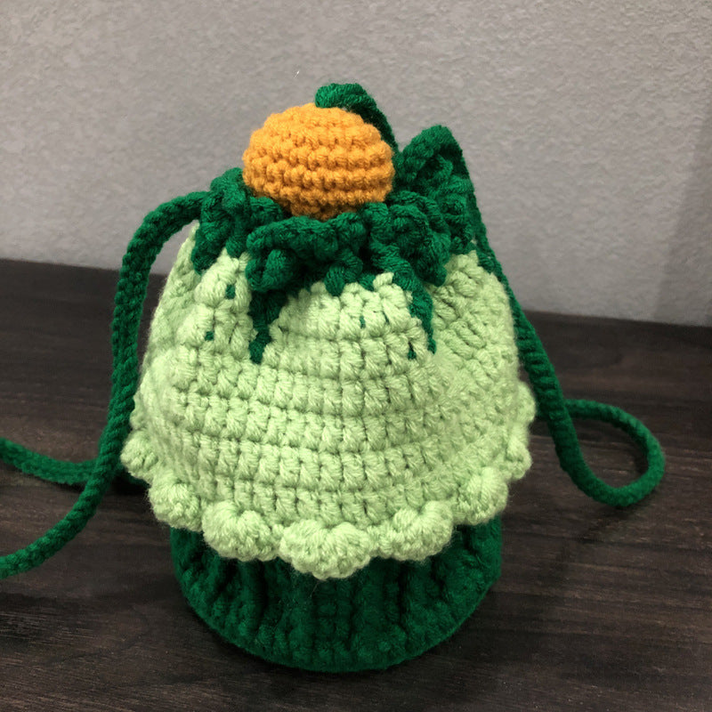 Hand-knitted cake bag sweet lady messenger wool coin purse net red beam mouth bag