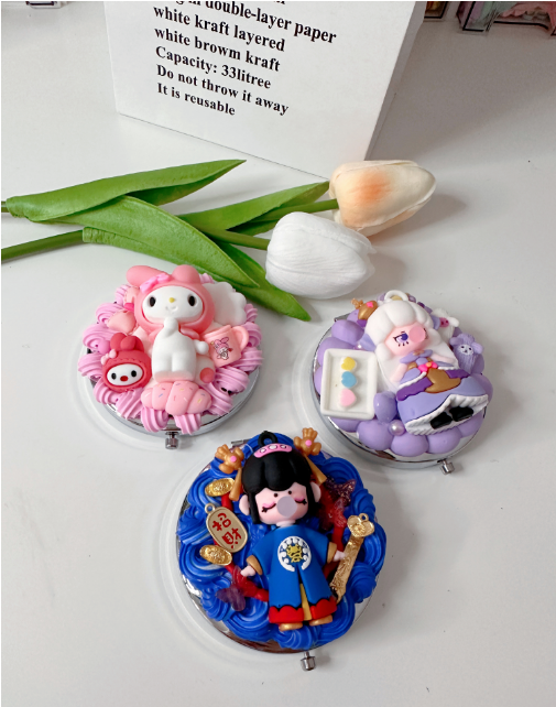 Compact mirror Custom Decoden mirror, whipped cream portable mirror,pocket mirror,Fake Cream, Small Cute Mirror, makeup mirror without LACE