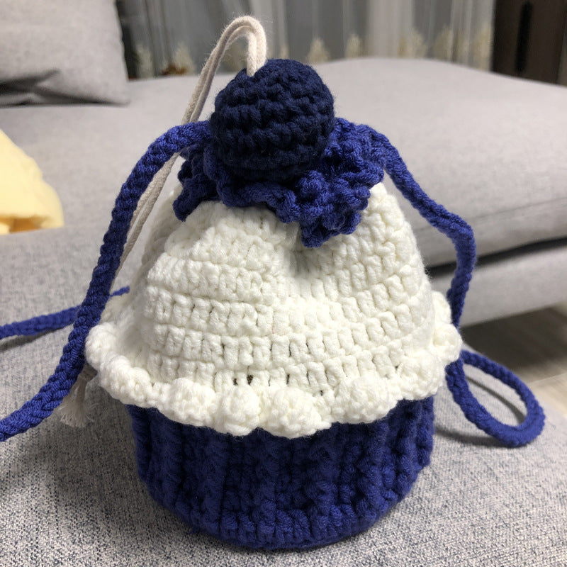 Hand-knitted cake bag sweet lady messenger wool coin purse net red beam mouth bag