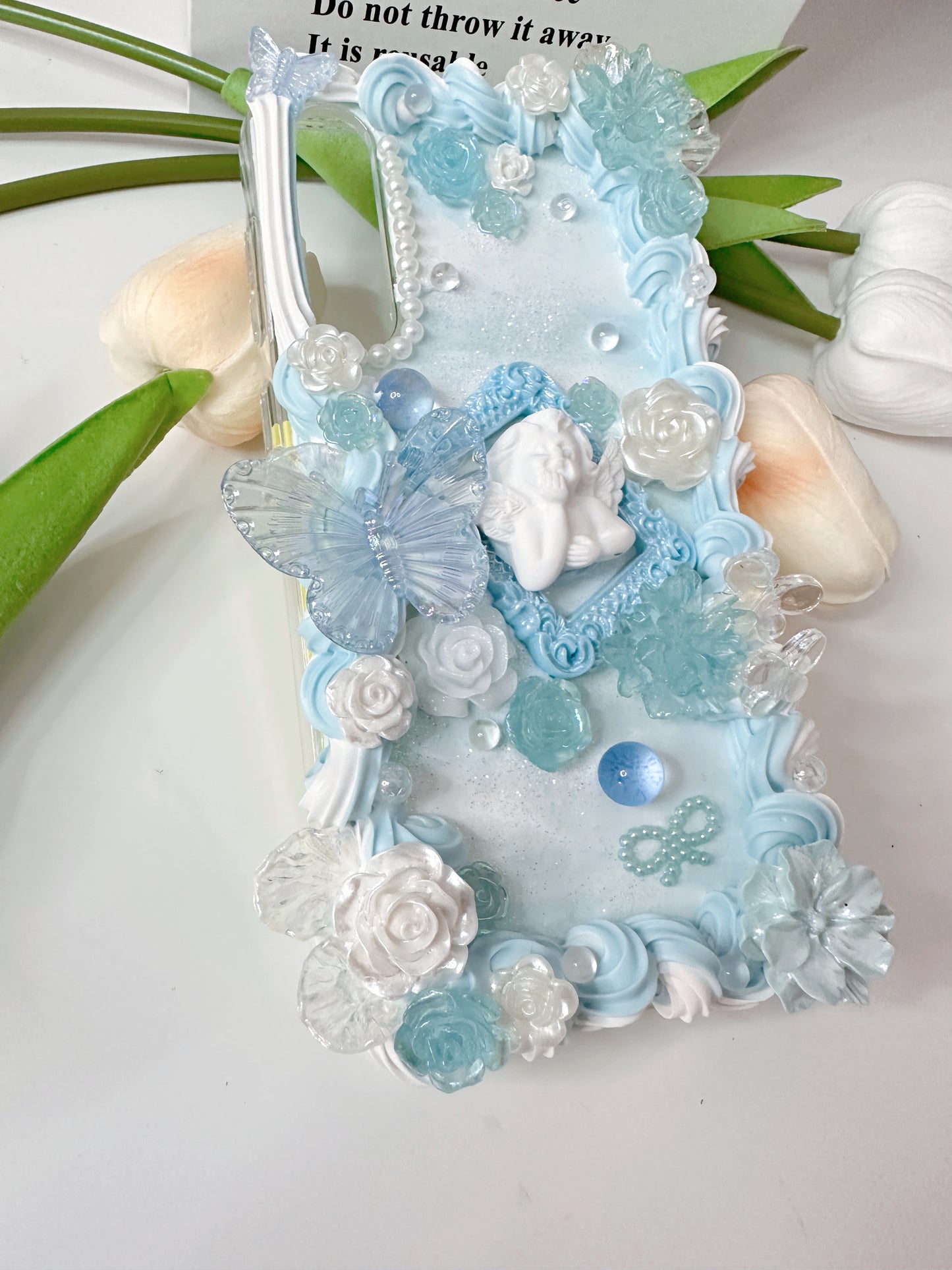 Whipped Cream Custom Decoden Phone Case Personalized Phone Cover, blue flowers case Simple style, Butterfly,custommade case for wedding gift