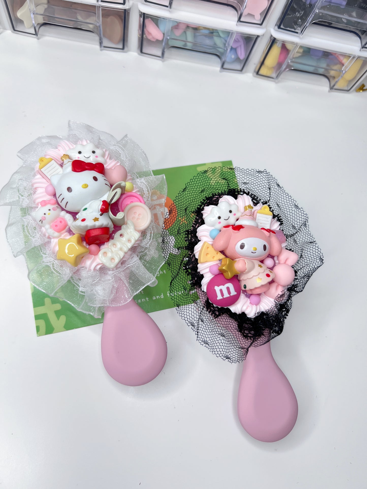 Custom Decoden Hair brush, whipped cream Hair brush,Women lovely decor mini Hair bursh,cute hair brush,decoden compact brush kids with LACE