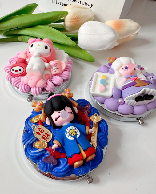 Compact mirror Custom Decoden mirror, whipped cream portable mirror,pocket mirror,Fake Cream, Small Cute Mirror, makeup mirror without LACE