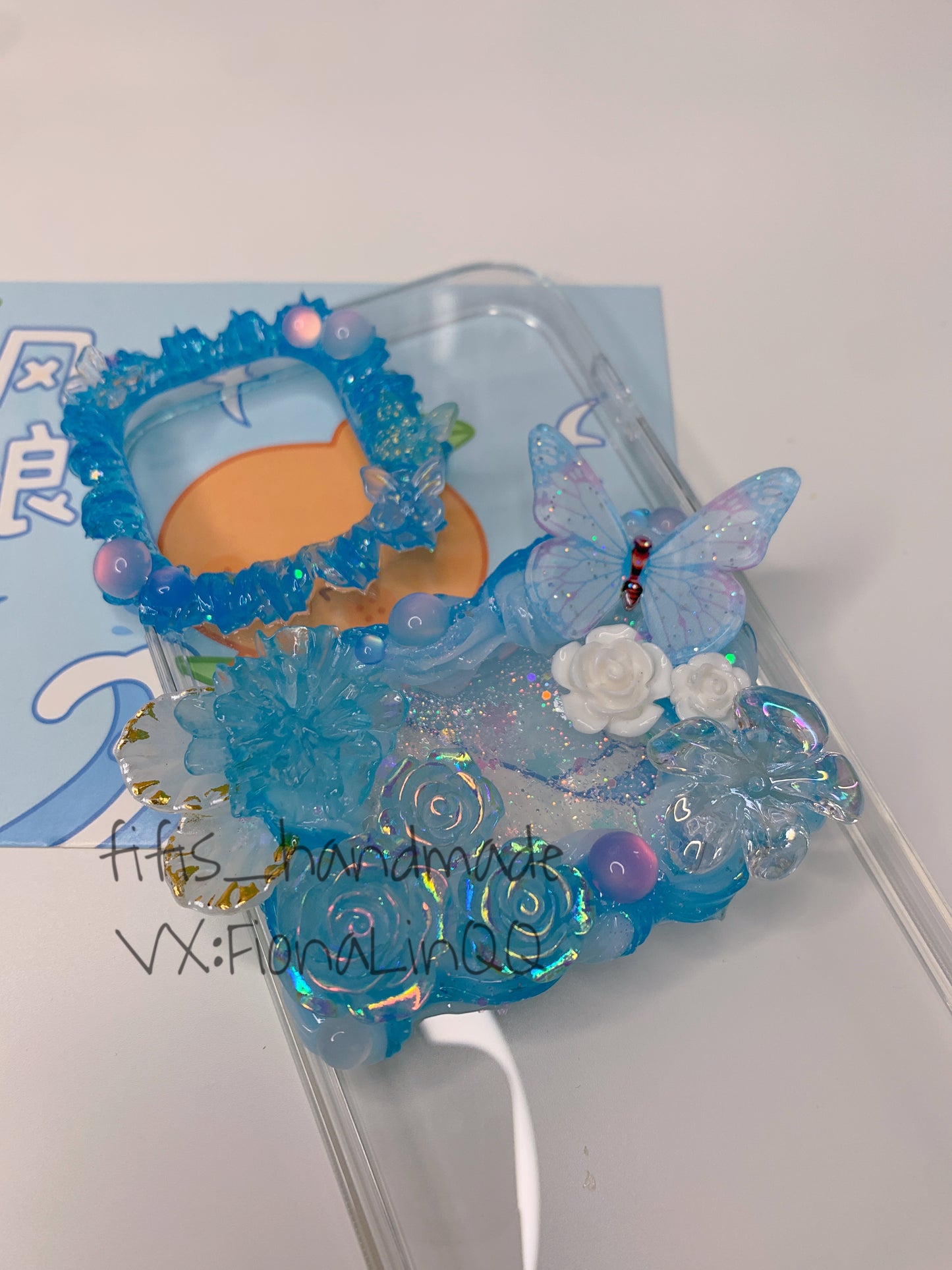 Custom Decoden phone case, whipped cream phone case,blue laser flowers case Simple style,Butterfly,custom made case for wedding,wedding gift