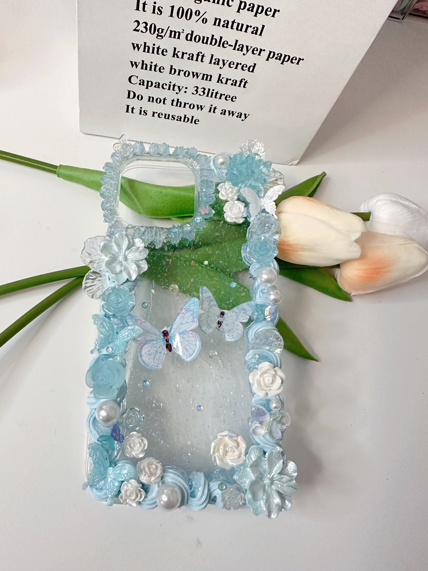 Butterfly Custom Decoden phone case, whipped cream phone case, golden flowers angle case Simple style, flower butterfly