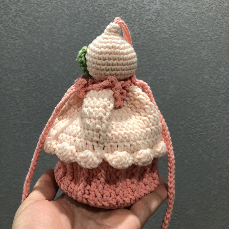 Hand-knitted cake bag sweet lady messenger wool coin purse net red beam mouth bag