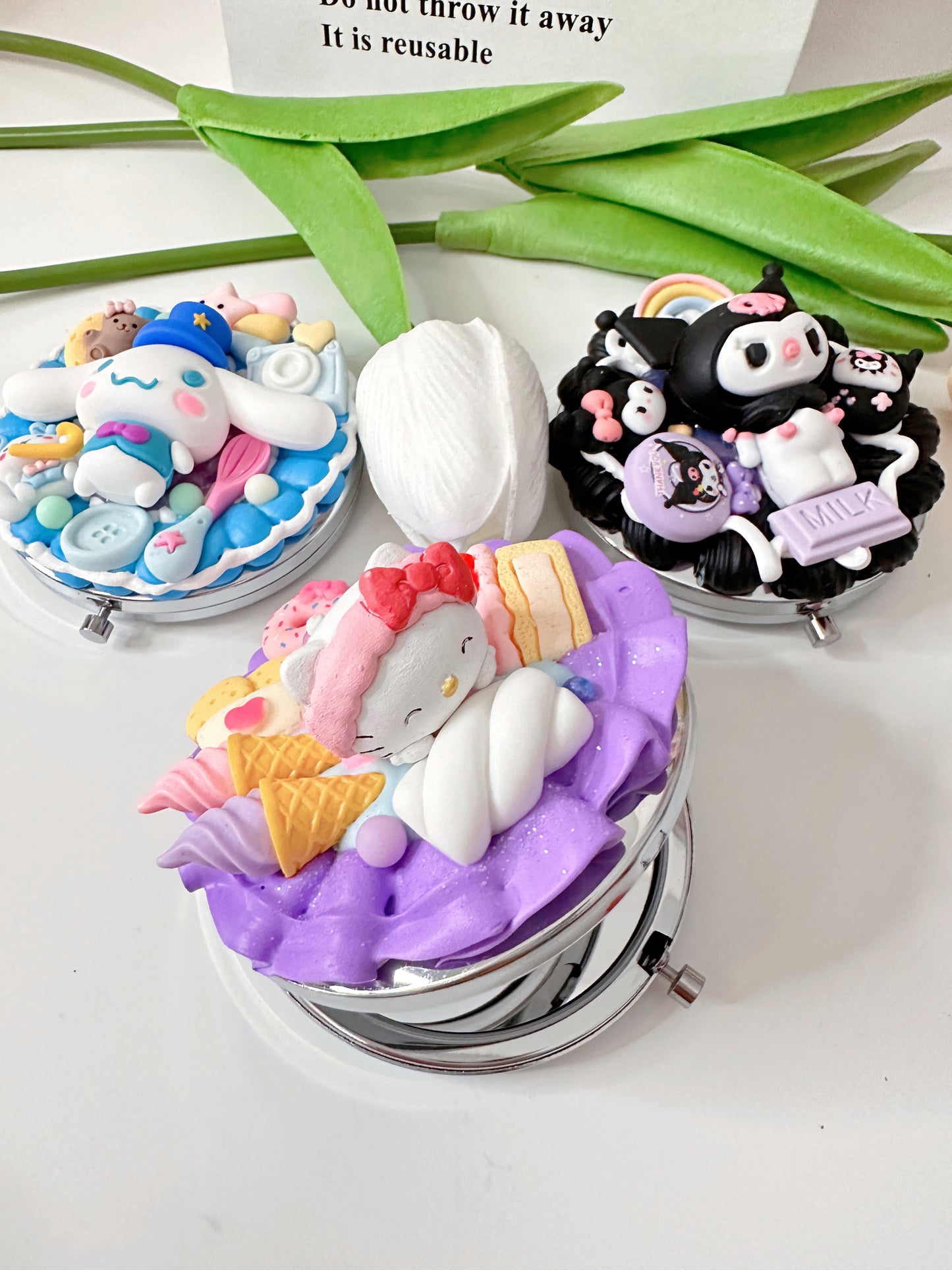 Themed Custom Decoden mirror, whipped cream portable mirror,pocket mirror,Fake Cream, Small Cute Mirror, makeup mirror without LACE