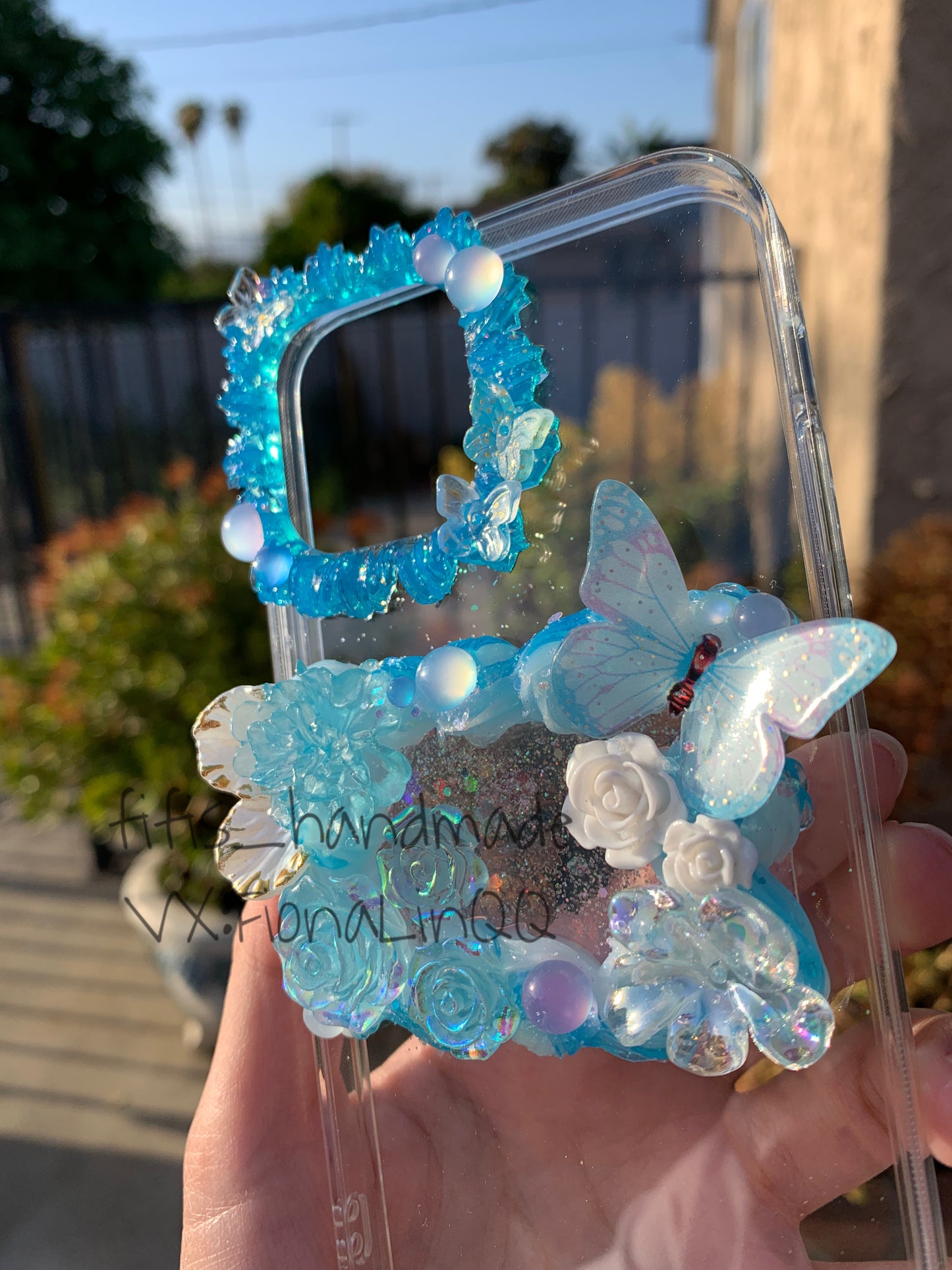Custom Decoden phone case, whipped cream phone case,blue laser flowers case Simple style,Butterfly,custom made case for wedding,wedding gift