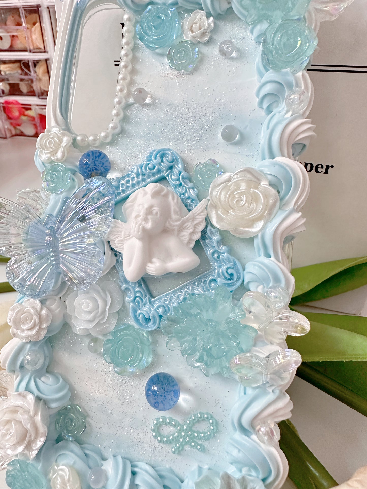 Whipped Cream Custom Decoden Phone Case Personalized Phone Cover, blue flowers case Simple style, Butterfly,custommade case for wedding gift