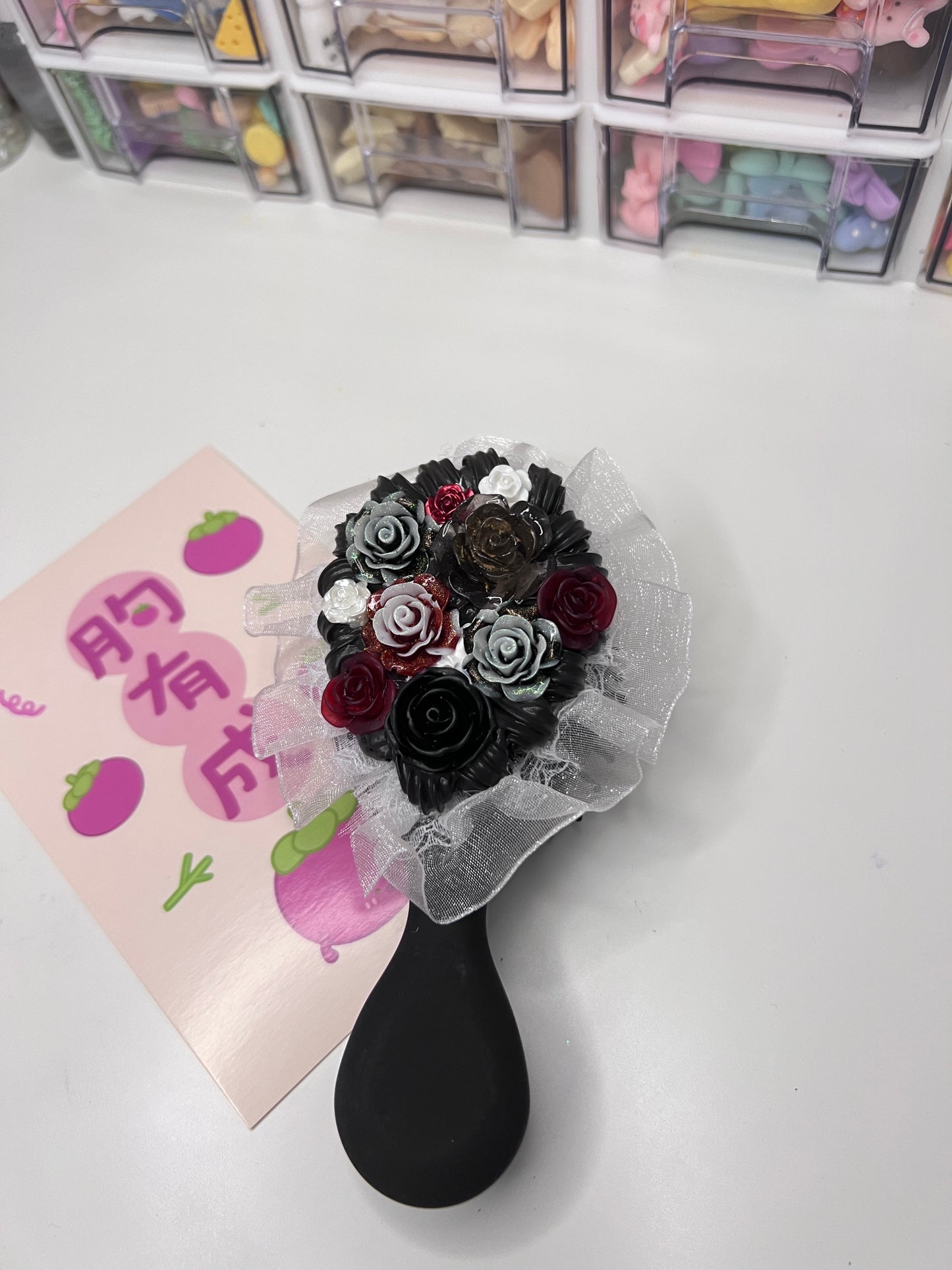 Custom Decoden Hair brush, whipped cream Hair brush,Women lovely decor mini Hair bursh,cute hair brush,decoden compact brush kids with LACE