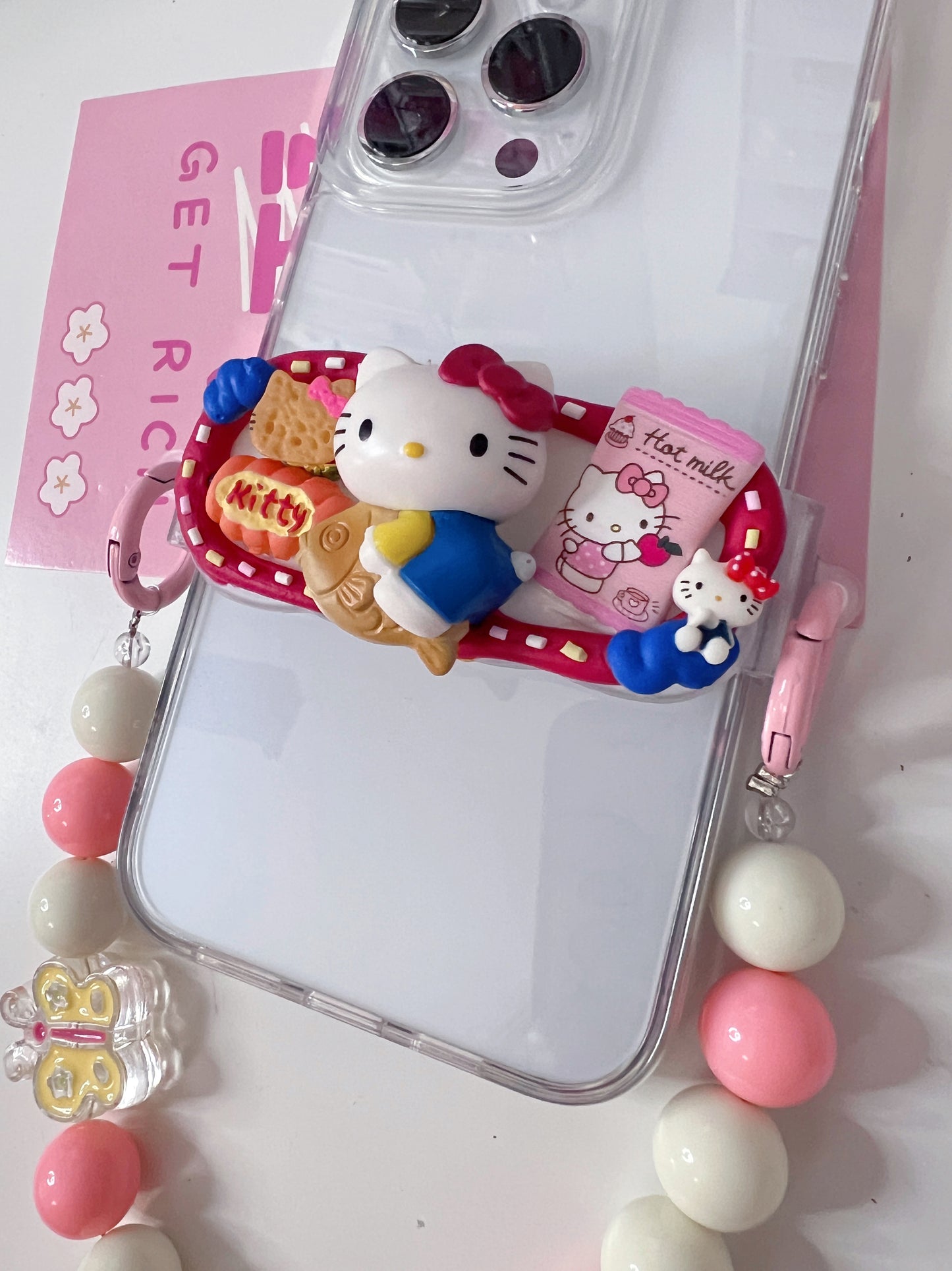 HelloKitty Whipped cream phone clip holder,cute phone case,diycases,custommade phone holder,3D Anime Phone Case,Kawaii Whip Cream Case,back phone holder