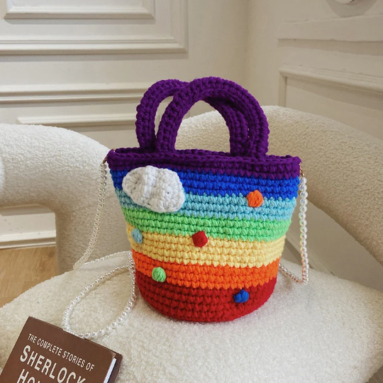 Rainbow Crochet handbag, handmade shoulder bag, Crochet purse, knit bag, shell bag, gift for her, tulip crochet bag, flower crochet bag
