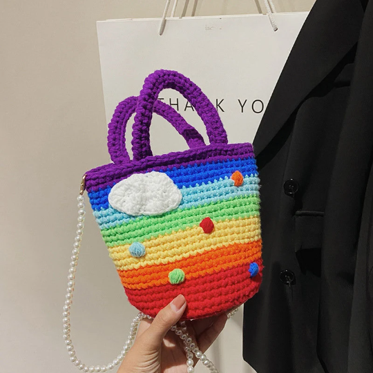 Rainbow Crochet handbag, handmade shoulder bag, Crochet purse, knit bag, shell bag, gift for her, tulip crochet bag, flower crochet bag