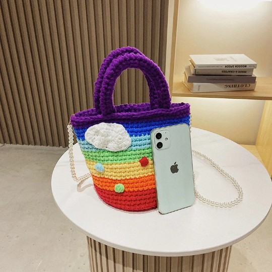 Rainbow Crochet handbag, handmade shoulder bag, Crochet purse, knit bag, shell bag, gift for her, tulip crochet bag, flower crochet bag
