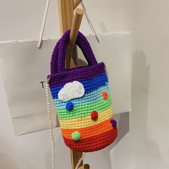 Rainbow Crochet handbag, handmade shoulder bag, Crochet purse, knit bag, shell bag, gift for her, tulip crochet bag, flower crochet bag
