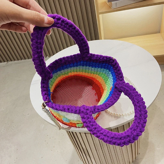 Rainbow Crochet handbag, handmade shoulder bag, Crochet purse, knit bag, shell bag, gift for her, tulip crochet bag, flower crochet bag