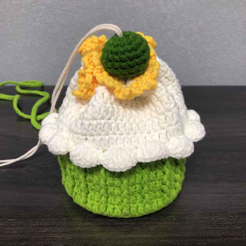 Hand-knitted cake bag sweet lady messenger wool coin purse net red beam mouth bag
