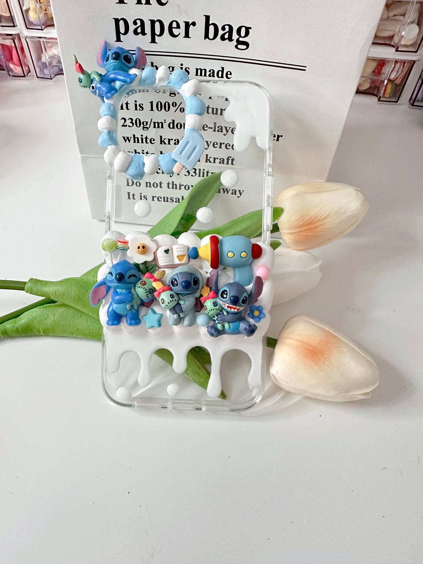 Stitch Custom Decoden phone case, whipped cream phone case, DIY Disney case, cute cartoon
