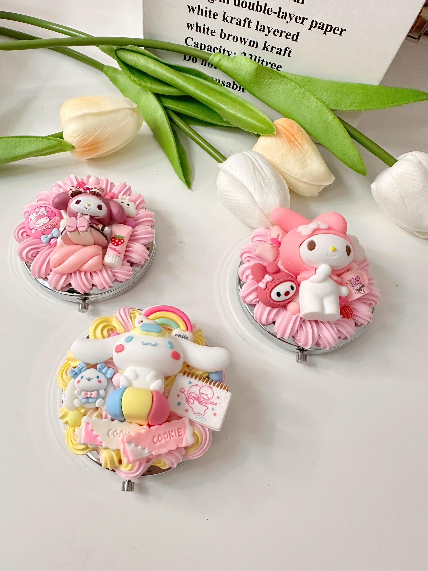 Custommade Compact mirror Decoden mirror, whipped cream portable mirror,pocket mirror,Fake Cream, Small Cute Mirror, makeup mirror without LACE