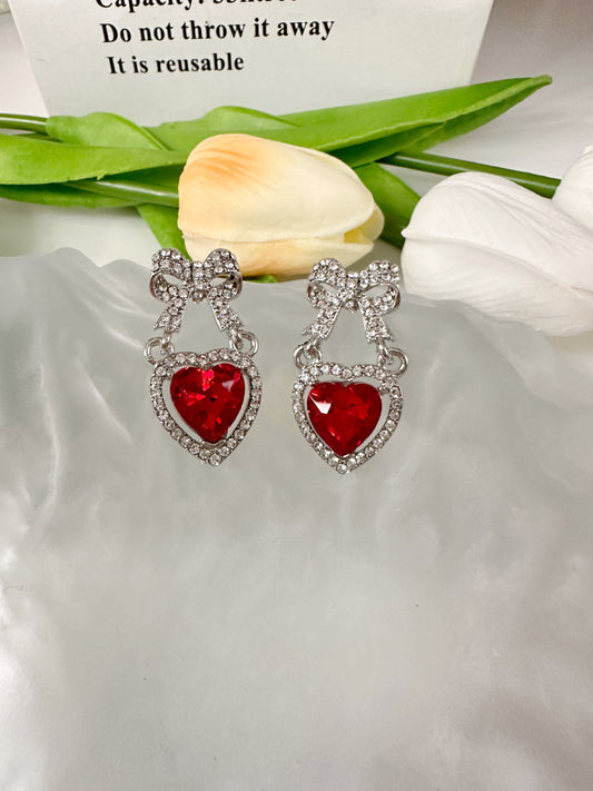 Full diamond bowknot earrings, niche design court style court style heart-shaped earrings