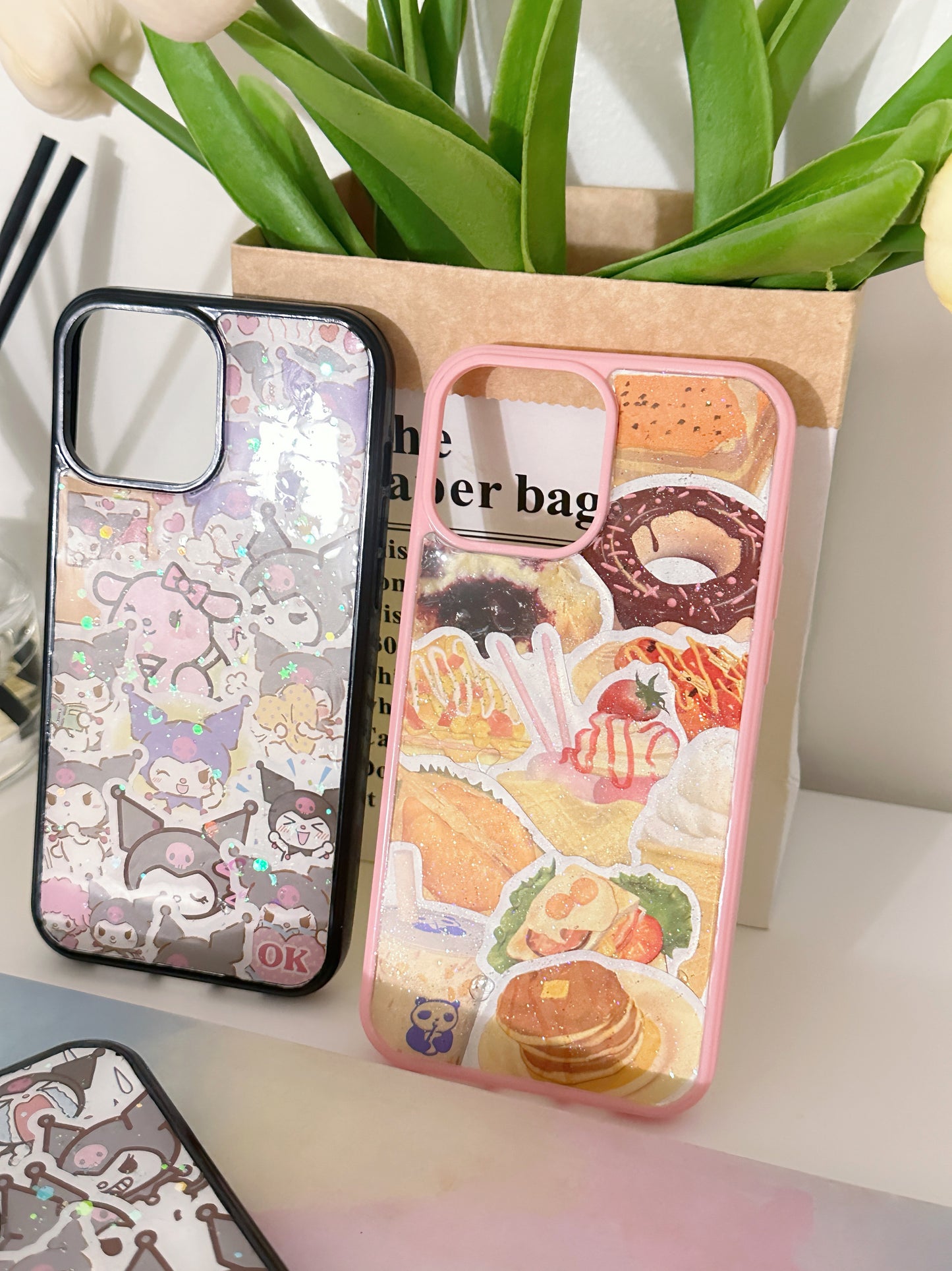 Resin phone cases, cute glitter phone accessories, sticker phone case