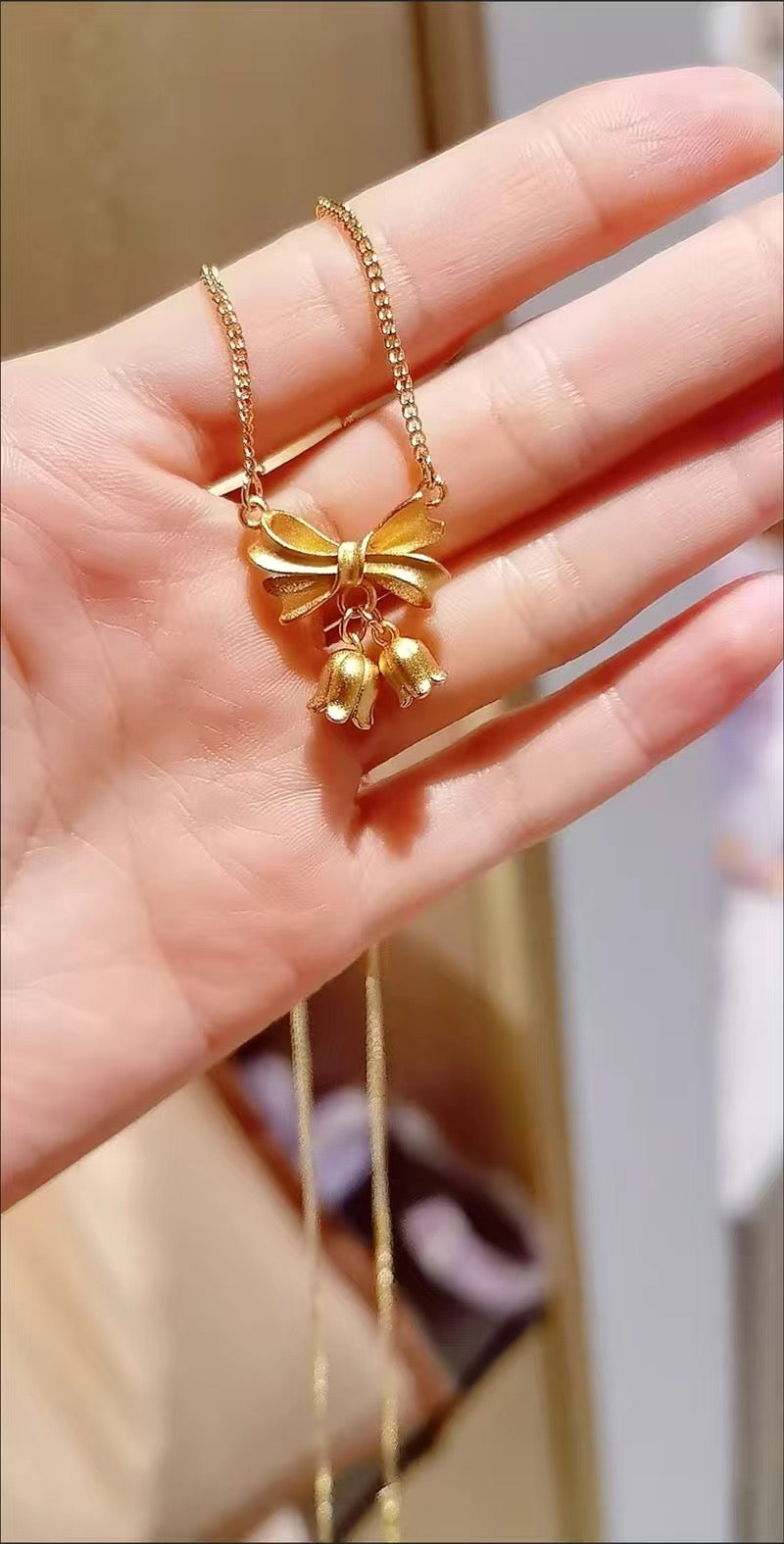 Sweetheart Romantic Bow Knot Bell Necklace