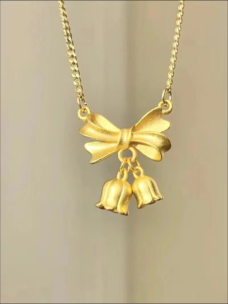Sweetheart Romantic Bow Knot Bell Necklace