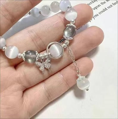 Crystal Butterfly Opal Beads Elastic rope Bracelet