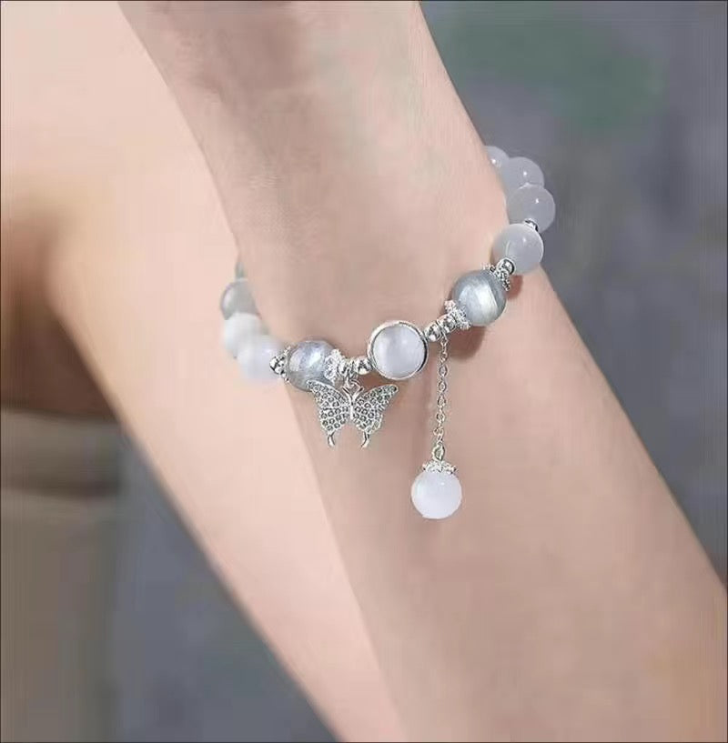 Crystal Butterfly Opal Beads Elastic rope Bracelet