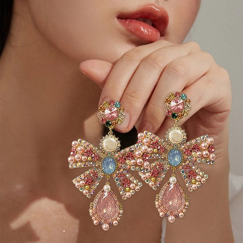 Colorful Pearl Summer Girl Heart Crystal Champagne Sweet Girl Soft Girl Butterfly Water Drop Earrings