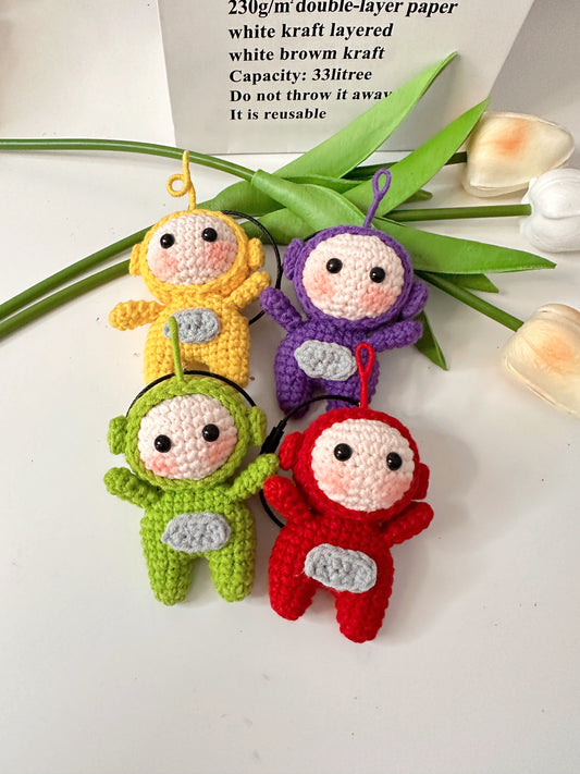Teletubbies Doll, cute crochet handmade doll, Tinky Winky, Dipsy, Laa Laa, Po, Amigurumi, cute bag accessory toys